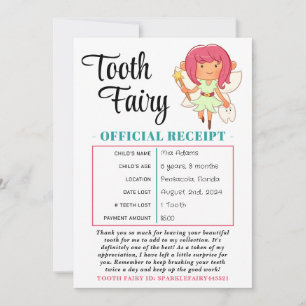 Tooth Fairy Receiot Tooth Loss Certificate Inbjudningar