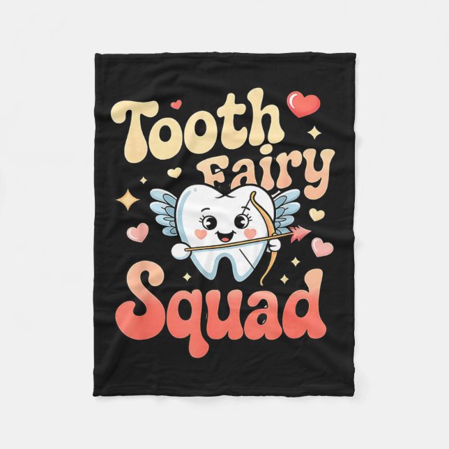 Tooth Fairy Squad Cute Cud Tooth Retro Dental Humo Fleecefilt (Framsidan)