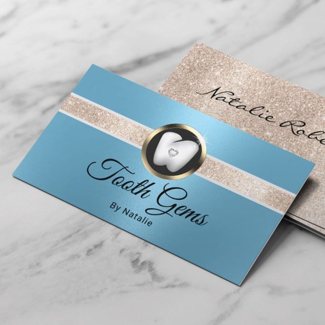 Tooth Gems Modern Blue Dental Beauty Salon Visitkort (Skapare uppladdad)