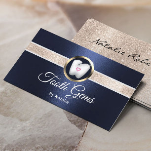 Tooth Gems Modern Navy Blue Dental Beauty Salon Visitkort