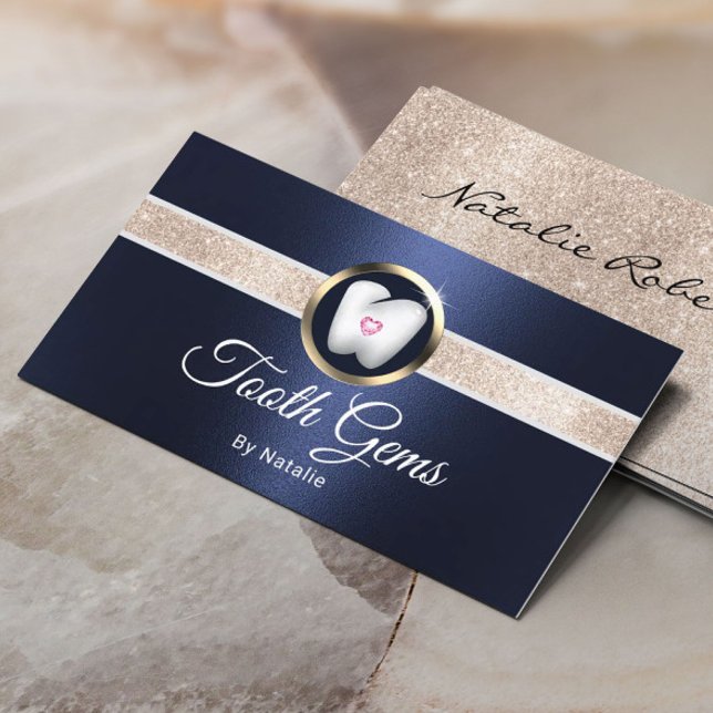 Tooth Gems Modern Navy Blue Dental Beauty Salon Visitkort (Skapare uppladdad)