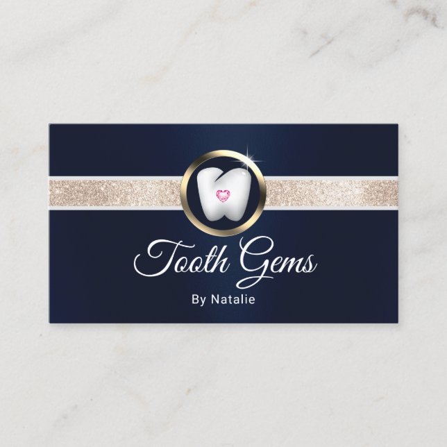 Tooth Gems Modern Navy Dental Beauty Salon Visitkort (Framsida)