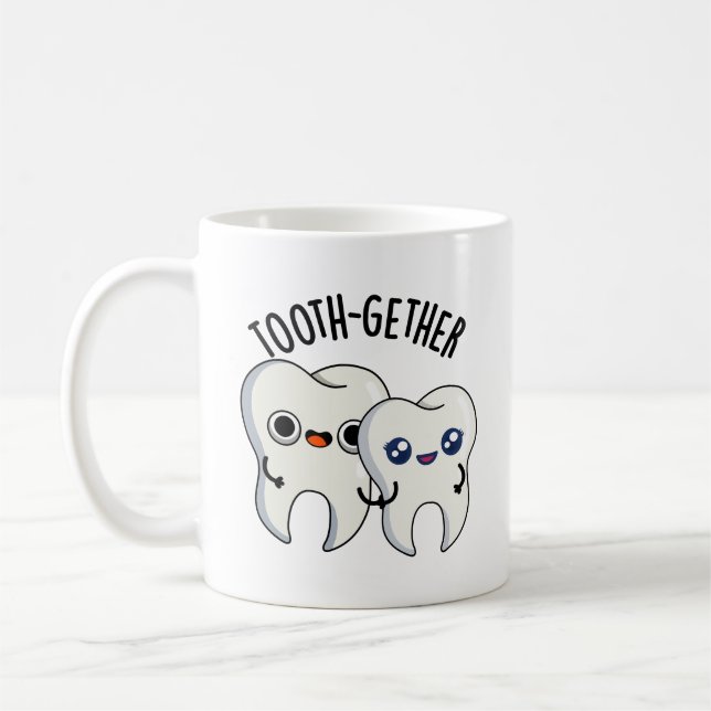 Tooth-gether Funny Tooth Pun  Kaffemugg (Vänster)