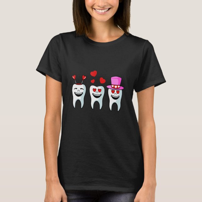 Tooth Hearts Valentines day Cute Dentist Dental Hy T Shirt (Framsida)