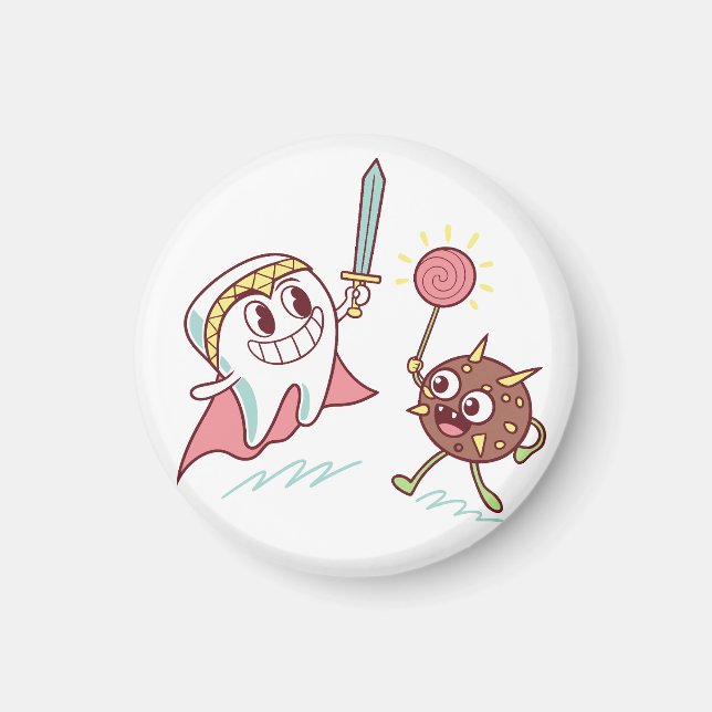Tooth Hero vs Bacteria Monster Roligt Dental Teckn Magnet (Framsidan)