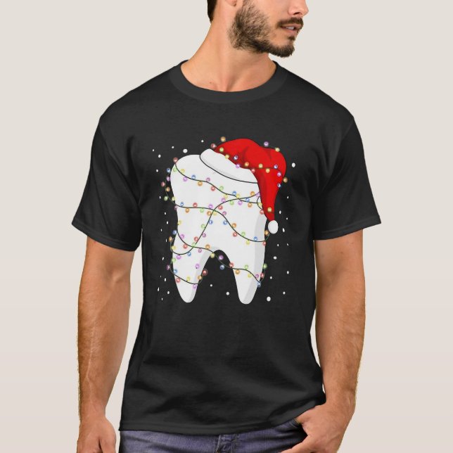 Tooth Ljus Santa Hat jul Dentist Dental as as T Shirt (Framsida)