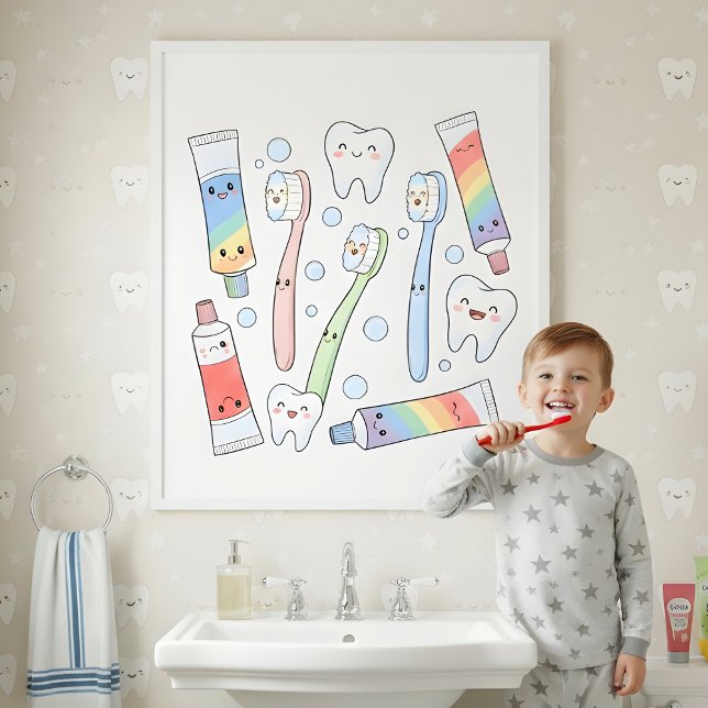 Toothbrush Party Kids Bathroom Wall Art Poster (Skapare uppladdad)