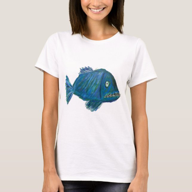 Toothy Blue fish shirt T Shirt (Framsida)