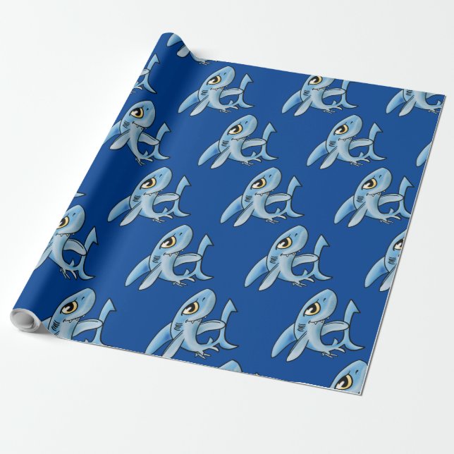 Toothy Flin Tecknad Shark Presentpapper (Utrullad)