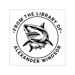 Toothy Great White Shark Library Boknamn Självfärgande Stämpel