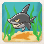 Toothy Tecknad Shark Underlägg Papper Kvadrat<br><div class="desc">Tecknad Shark med en stor,  toothy Flin. 2016 Michael C. Paul https://mikepaulart.com</div>