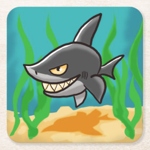 Toothy Tecknad Shark Underlägg Papper Kvadrat