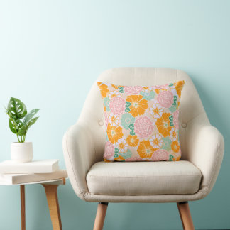 Tootsie_Orange Colorful Blommigt Pillow Kudde