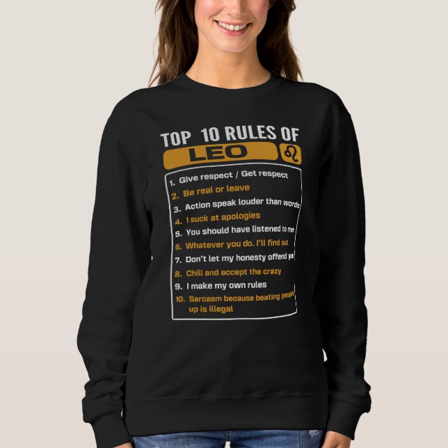 Top 10 Rules Of Leo, Leo Facts Traits T Shirt (Framsida)