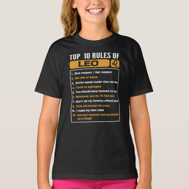 Top 10 Rules Of Leo, Leo Facts Traits T Shirt (Framsida)