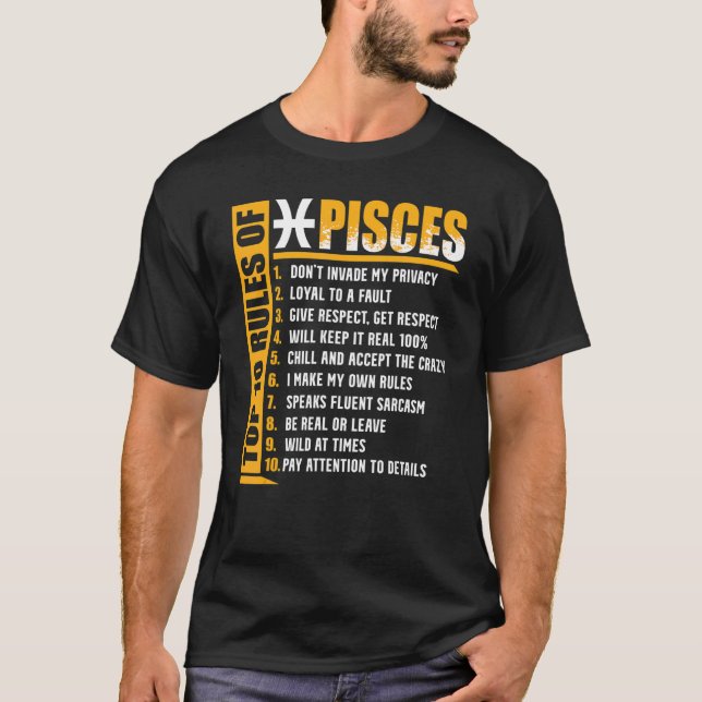 Top 10 Rules Of Pisces Zodiac Sign T Shirt (Framsida)
