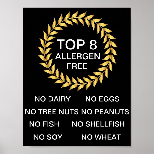 Top 8 Allergen Free Allergen Allergy Restaurant Ba Poster (Framsidan)