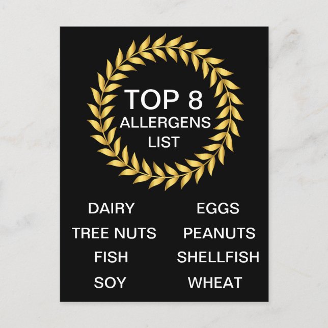 Top 8 Allergens List Food Allergy Awareness Vykort (Framsida)