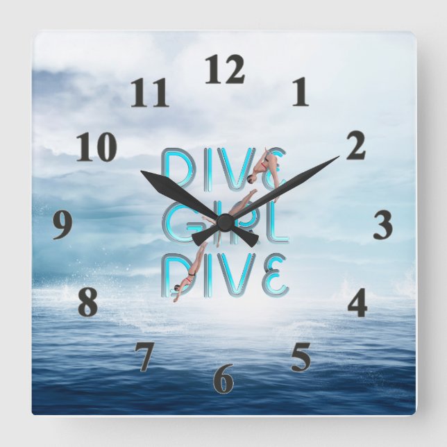 TOP Dive Girl Dive Fyrkantig Klocka (Framsida)