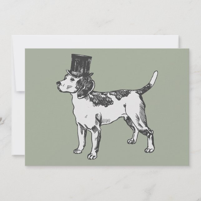 top hat beagle hund quirky whimsical inbjudningar (Framsida)