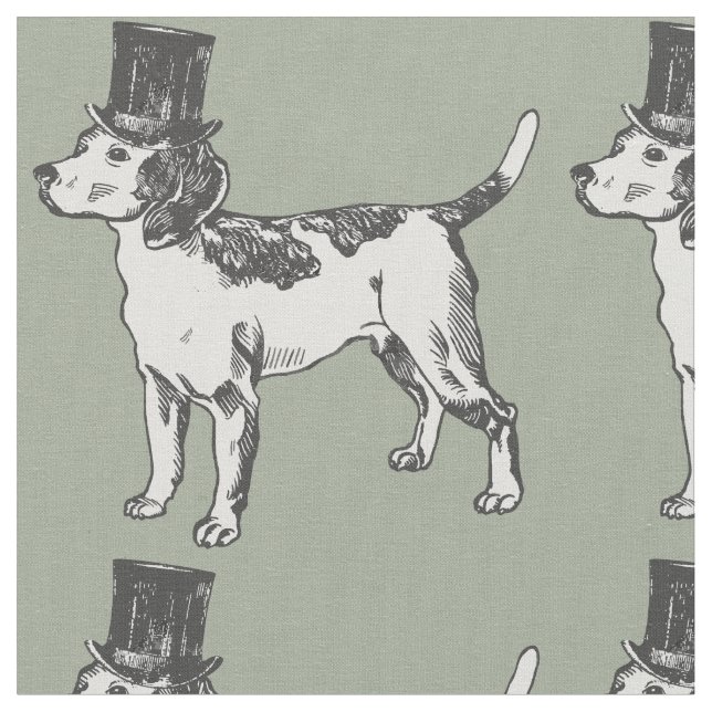 top hat beagle hund quirky whimsical tyg (Närbild)