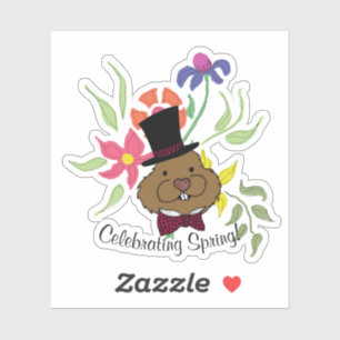 Top hat Bow Tie Vår blommor Groundhog Klistermärken