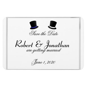 Top hat Bow Ties Blue Gay Bröllop spara datum Magnet