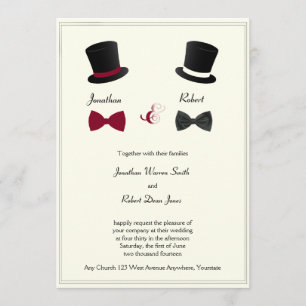 Top hat Bow Ties Burgundy Gay bröllopsinbjudan Inbjudningar