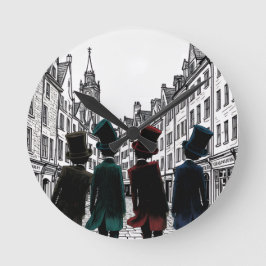 Top Hat Gents Stroll Wood Box Sign Rund Klocka