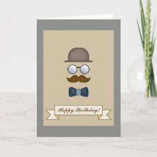 Top hat, Mustache, Glass och Bow Tie Birthday Kort
