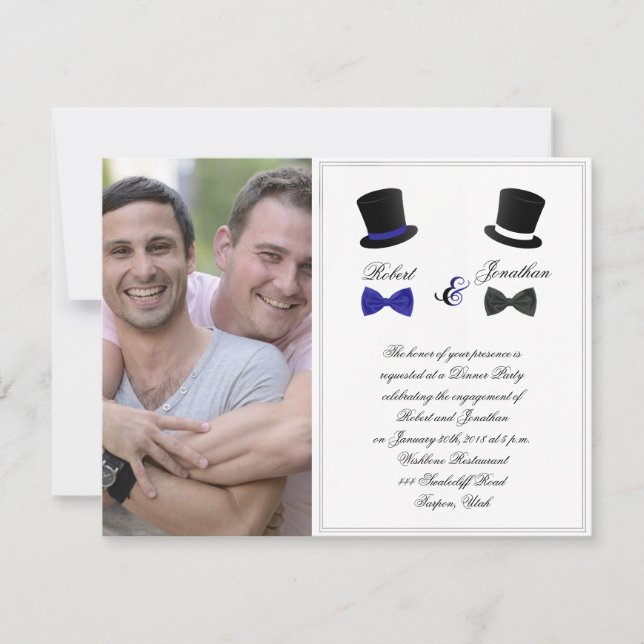 Top hat och Bow Ties Gay Bröllop Förlovning Inbjudningar (Framsida)