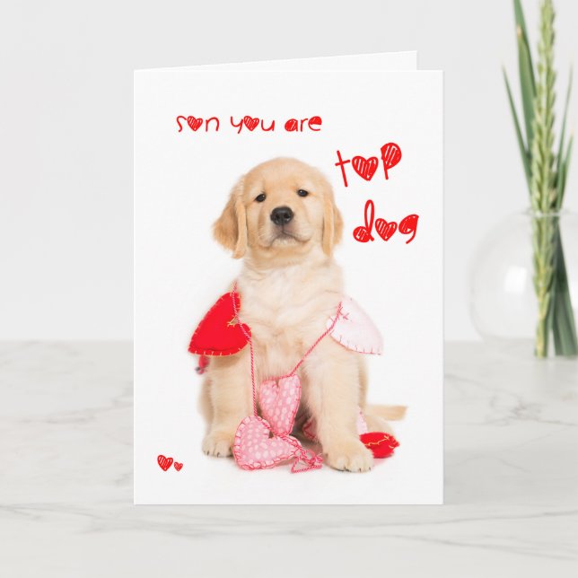 Top Hund Son Golden Retriever Puppy Valentine Helgkort (Framsida)