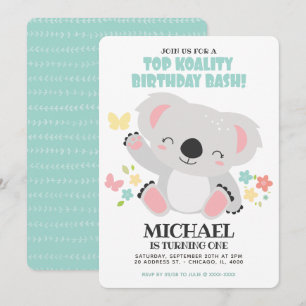 Top Koality Baby Koala Birthday Inbjudningar