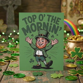 Top O The Mornin Leprechaun Lucky Charm Art Julkort