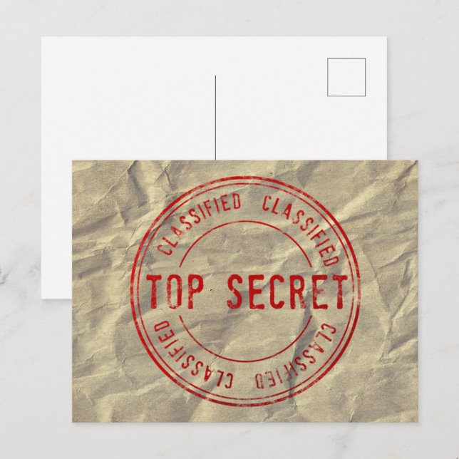 Top Secret Classified på Wrinkled Kraft Papper Vykort (Fram/baksida)