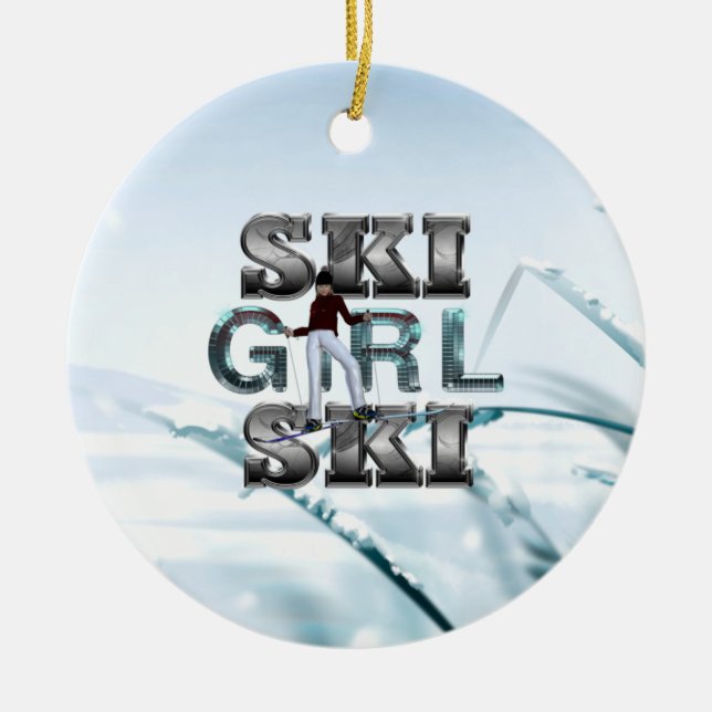TOP Ski Girl Ski Julgransprydnad Keramik (Framsidan)