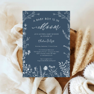 Topaz Blue WildblomBaby Boy in Bloom Baby Shower Inbjudningar
