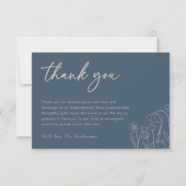 Topaz Blue Wildblomline Line Art Baby Shower Tack Kort