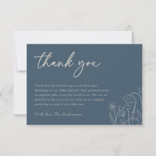 Topaz Blue Wildblomline Line Art Baby Shower Tack Kort