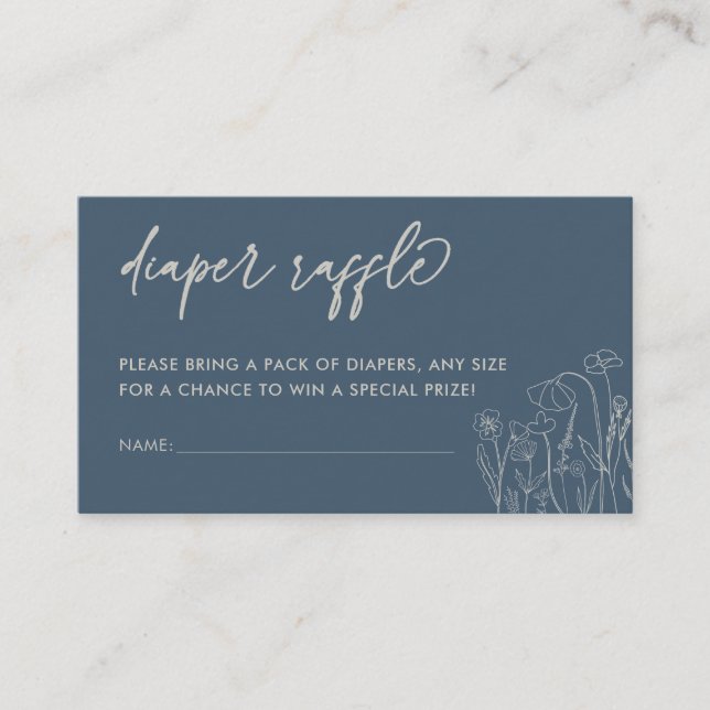 Topaz Blue Wildblomline Line Art Diaper Raffle Tilläggskort (Framsida)