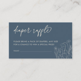 Topaz Blue Wildblomline Line Art Diaper Raffle Tilläggskort