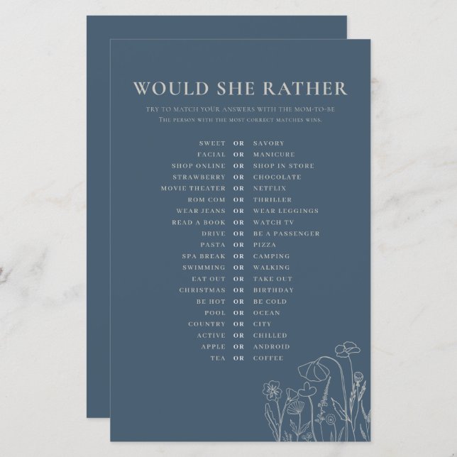 Topaz Blue Wildblomstekonst skulle hon hellre än h (Fram/baksida)