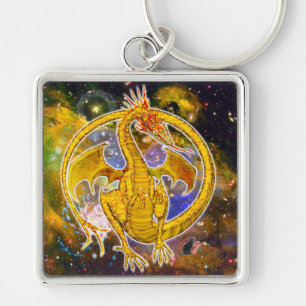 Topaz Cosmic Dragon Fyrkantig Silverfärgad Nyckelring