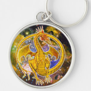 Topaz Cosmic Dragon Rund Silverfärgad Nyckelring
