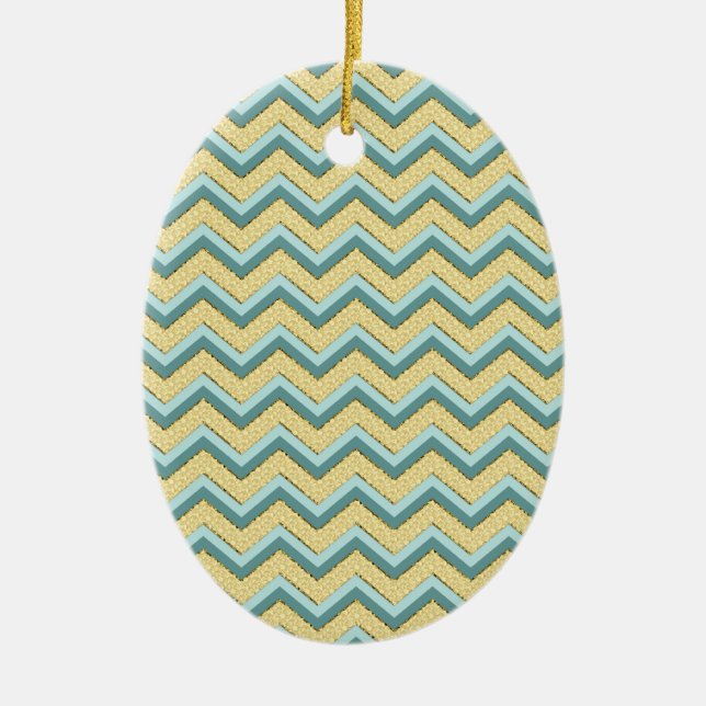 Topaz Glitter Chevron Mönster Julgransprydnad Keramik (Framsidan)
