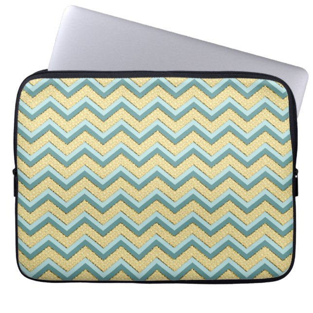 Topaz Glitter Chevron Mönster Laptop Sleeve (Framsidan)