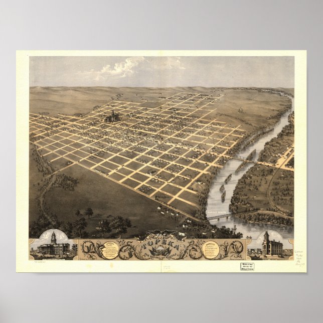 Topeka Kansas 1869 Panoramic Karta Poster (Framsidan)