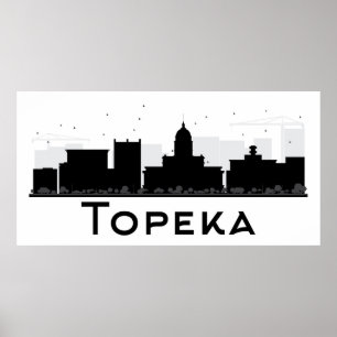 Topeka, Kansas   Black & White City Skyline Poster