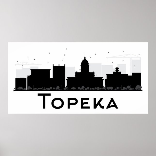 Topeka, Kansas | Black & White City Skyline Poster (Framsidan)