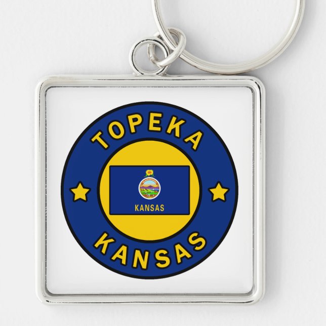 Topeka Kansas Fyrkantig Silverfärgad Nyckelring (Framsidan)